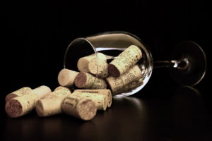 wine corks inside a wine glass